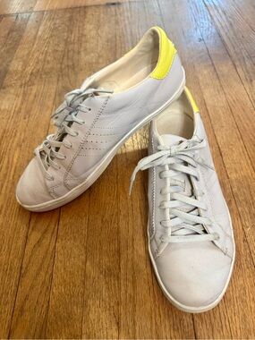 Cole Haan Light Grey Leather Sneakers with Yellow Heel Patch